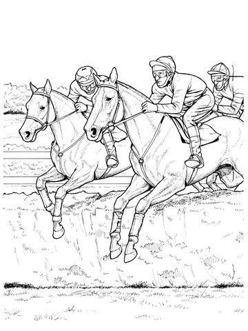 Horses Negotiating A Brush Fence Coloring Page